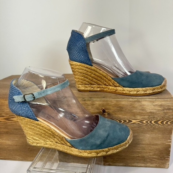 Made In Spain Espadrilles Mary Jane Wedge Sandals SZ 38 US 7.5 Blue Suede Gaimo - Picture 2 of 11